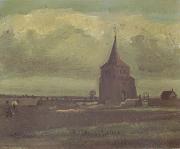 Vincent Van Gogh The old Tower of Nuenen with a Ploughman (nn04) oil on canvas